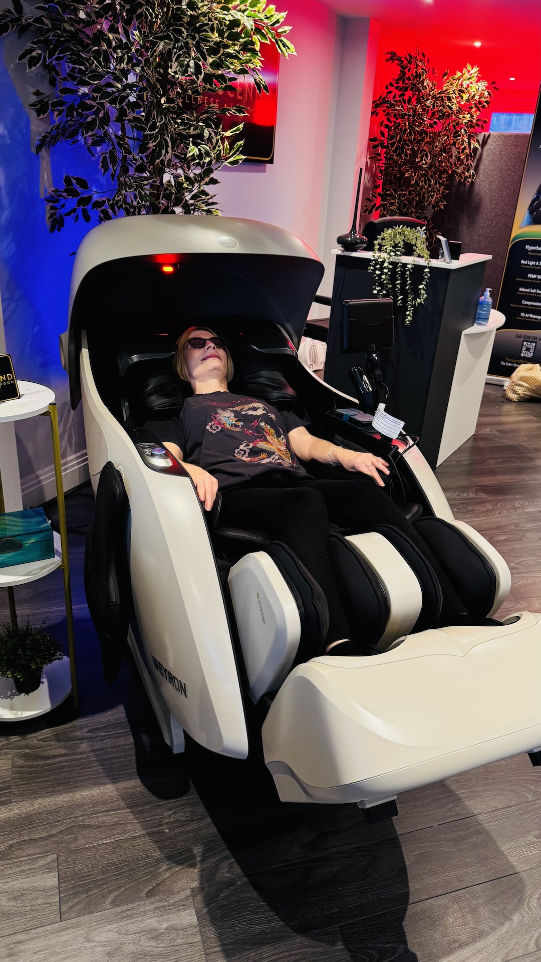 Woman using 7D massage chair user